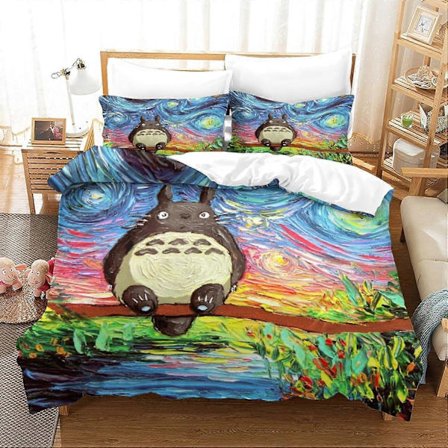 Min Nabo Totoro Sengesæt til Drenge Børn Tegneserie Totoro Print Dynebetræk med Pudebetræk Drenge Pige Quilt Betræk Twin Size Sengetøj