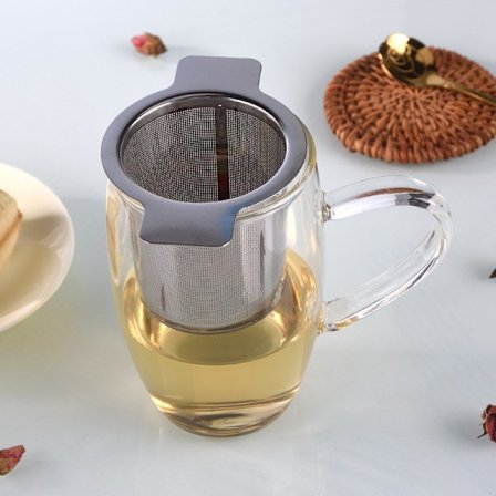 Lättviktig te-sil i rostfritt stål med lock Dubbel öra te-infuser, te-sil för hemmet, te-separatorprodukter