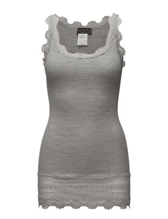 Silk Top Medium W/Wide Lace Top Ærmeløs Top Grå Rosemunde
