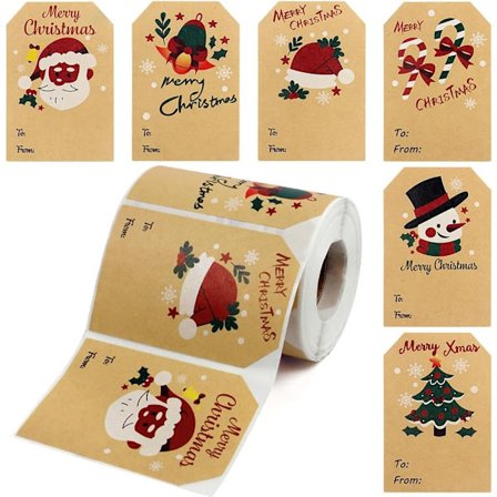 Gaveetiketter, selvklebende God Jul-navnelapper passer for gaveetiketter i esker, poser, konvolutter (250 stk)