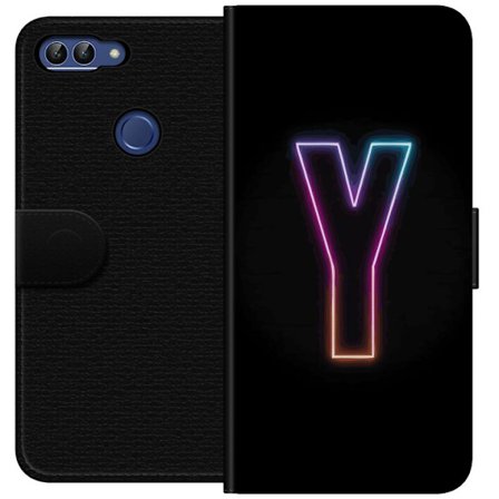 Kompatibelt Lommeboketui til Huawei Huawei P smart Minimalistisk neonbokstav Y i fargeskiftende lys mot svart bakgrunn