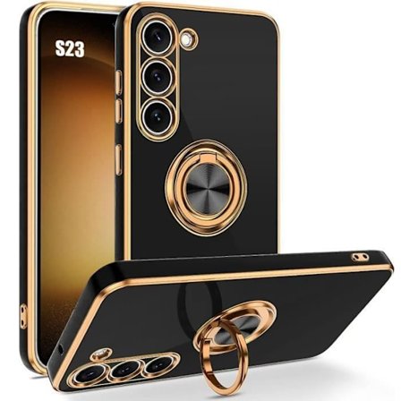 Beskyttelseshylster - BOOLING - til Samsung Galaxy S23 - Silikone - Støtte Ring - Forgyldte kanter