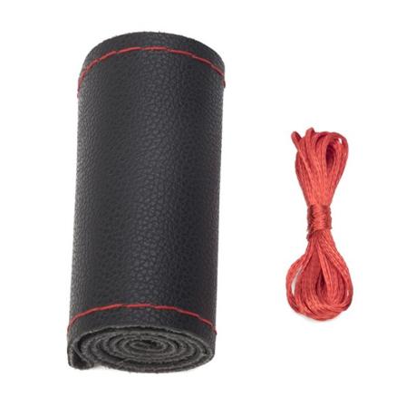 (Svart röd tråd)Rattskydd för DIY-billäder Fläta på ratten Cover med nål- och trådtillbehörssatser Black red thread
