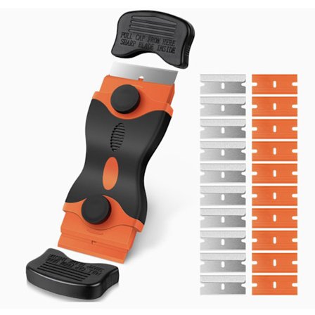 Fönster- och Spishällsskrapa, Glaskeramisk Spishällsskrapa med 10 Extra Metallblad och 10 Plastblad, för Induktionsspis, Bil, Glas, Dekaler, Rengöring