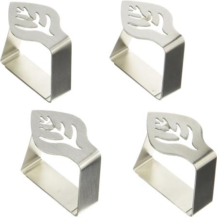 4 lehden keittiön pöytäliinan pidikkeen sarja (4,6 x 4,9 cm, hopea), ruostumattomasta teräksestä valmistettu pöytäliinan painoklipsi, pöytäliinan 