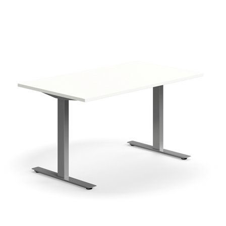 Schreibtisch QBUS, 1400x800 mm, T-Fuß-Gestell, silber/weiß