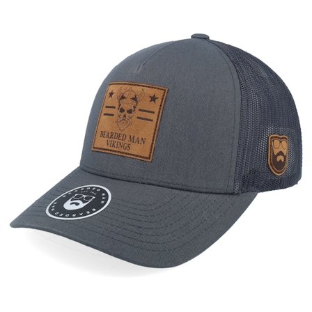 Bearded Man - Bearded Viking Engraved Patch Dark Grey A-Frame Trucker Trucker Grey Cap - @ Hatstore