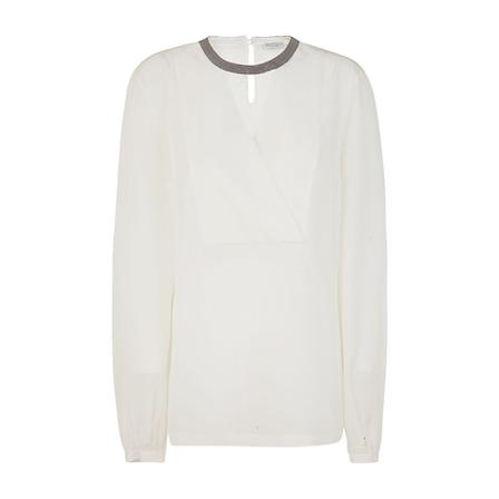 Brunello Cucinelli Round Neck Shirt V-Neck Detail inbo, Dame Bluser