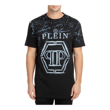 Philipp Plein, Short sleeve t-shirt SS Hexagon Zwart, Heren, Maat:L,print