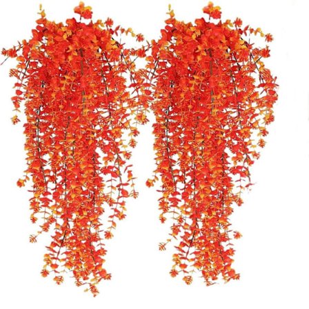Kunstige Hængeplanter 2-pak, Efeu & Blomster, UV-bestandig Vægdekoration