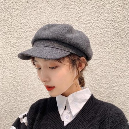 Djupgrå Kvinnors Beret Mjuk Mössa Höst Vintage Basker Hatt Visor Wi