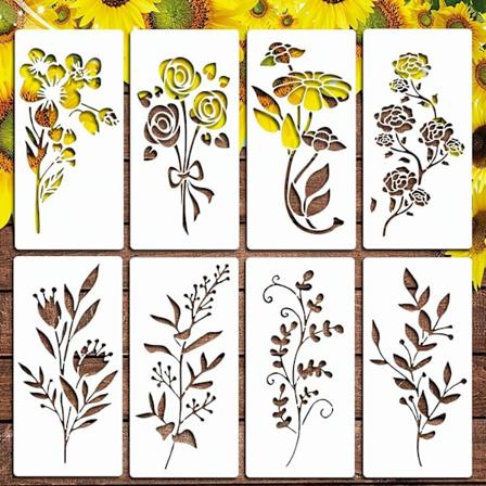 Store Blomster Stenciler til Havehegn, Genanvendelige Malerstensiler, 8 stk pcs C- 15 cm x 7.5 cm