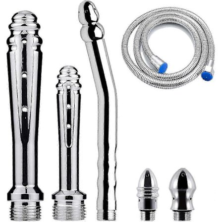 Stykker Enema Brusebad med 3 Brusehoveder, Brusebadssæt Kompatibelt med Mænd + 150 cm Bruseslange (sølv)