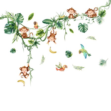 Viidakkoapina kiipeää puuhun seinätarra viidakkoeläin viinilehti seinätarra vauvan lastenhuone lastenhuone olohuoneen seinäkoriste