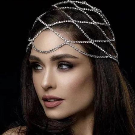 Rhinestone Mesh hovedstykke bryllup hoved kæde smykker til kvinder Crystal Head Cap Gold