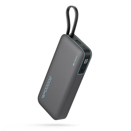 Cuktech CUKP200NGLDG 55W 20000mAh Powerbank med inbyggd USB-C-kabel - Grå