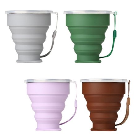 4-pack hopfällbara campingmuggar i silikon med lock KLB