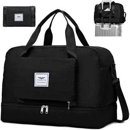 Sammenleggbar Weekend Bag Overnatting Sykehus Bag med Skokompartiment & Våt Lomme, Vannbestandig Gym Duffel Bag for Reise Holdall for Kvinner Menn