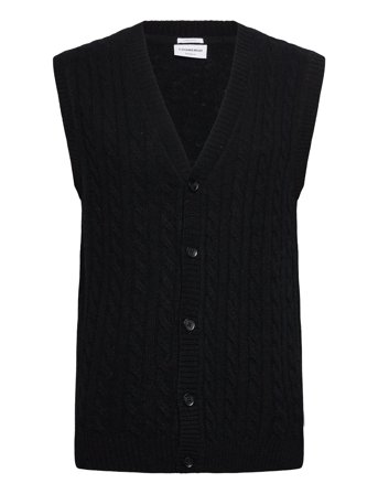 Lindbergh Lambswool Button Slipover - Black - S