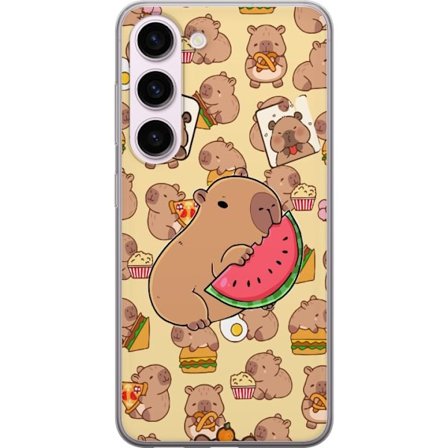 Kompatibelt Mobilskal till Samsung Samsung Galaxy S23 Söt capybaror njuter av vattenmelon pizza och popcorn i en varm och lekfull design som sprider