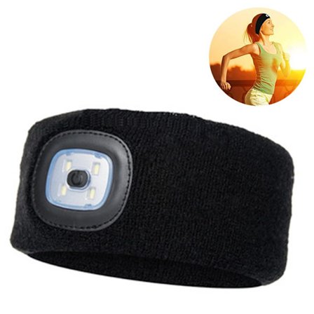 LED Belyst Pandebånd, Genopladelig USB Pandelampe 4 LED Lys med Vandtæt Lys Høj Stretch (Sort)[SL]