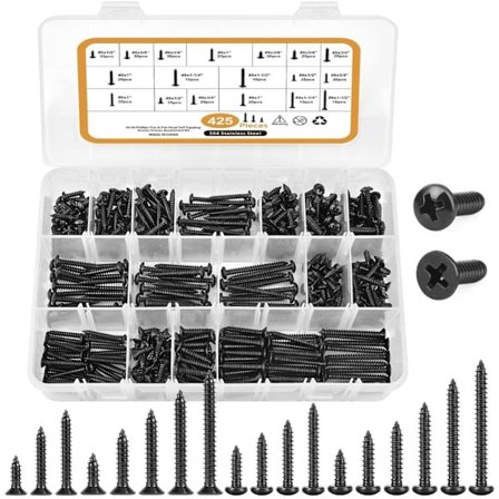 425 stk Treskruer Skrue Sortimentsett Selvskruende skruer