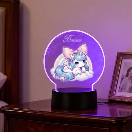 Tilpasset Regnbue Enhjørning 3D Fargeskiftende LED Nattlys med Navn/Tekst - Plug & Play Kontrollert Sengelampe Egnet for Gutter Jenter, Romdekor