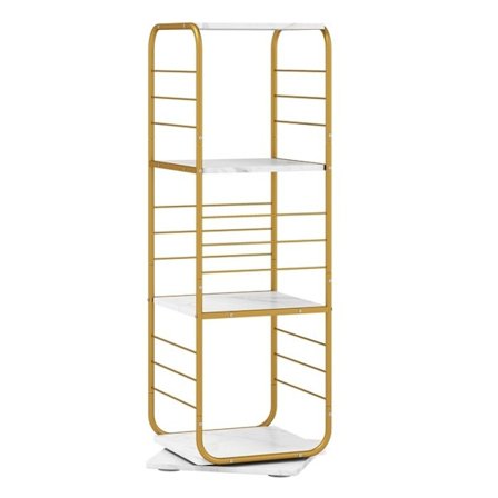 360° Kääntyvä Hylly 4 Tasolla COSTWAY, Metallirunko, Kulma Kirjahylly Jalustalla 40 x 40 x 115 cm, Kulta ja Valkoinen