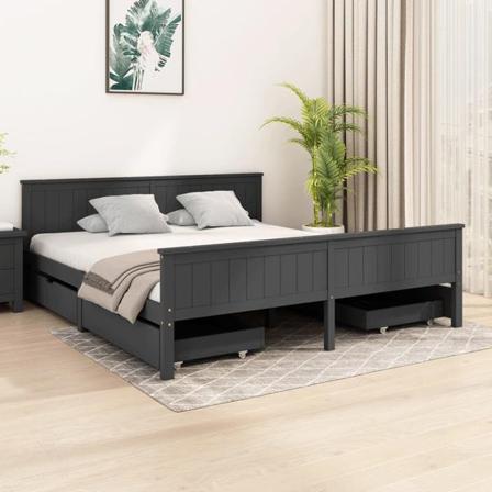 Vidaxl Sängram Med 4 Lådor Mörkgrå Massiv Furu 200x200 Cm Grå