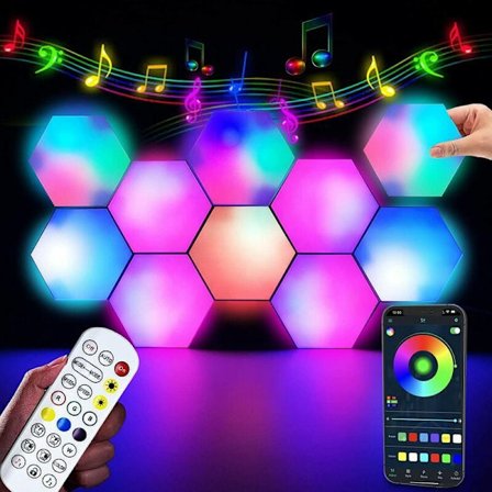 RGB LED Panel Gaming Deco App och Fjärrkontroll LED Vägglampa Gaminglampa Musiksynkronisering Hexagonalt LED-ljus