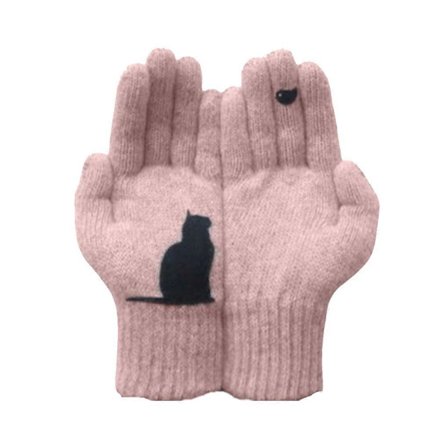 Warm Winter Gloves Bird Cat Patchwork Thermal Windproof Mittens Women Men
