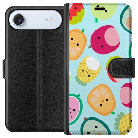 Yhteensopiva Lompakkokotelo Apple iPhone 17 Air Kawaii-hedelmien kuvioita, kuten mansikkaa, sitruunaa, ananasta ja avokadoa vaaleansinisellä taustalla
