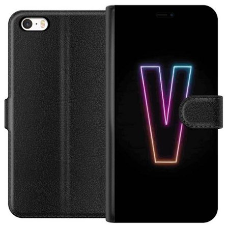 Yhteensopiva Lompakkokotelo Apple Apple iPhone 5 Neonkirjain V värikoodattu valossa mustaa taustaa vasten, minimalistinen muotoilu selkeällä hehkul