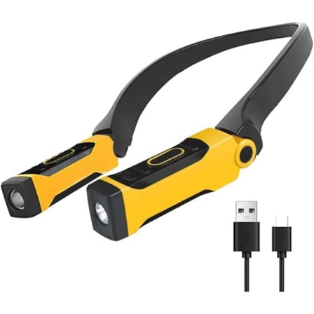 Genopladelig USB læselampe til nakken – Håndfri boglampe med to lysstyrkeniveauer og en fleksibel arm, perfekt til læsning, camping og reparationer.
