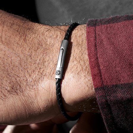 Bracciale Collins in pelle nera da 3 mm per uomini - Bracciali in pelle
