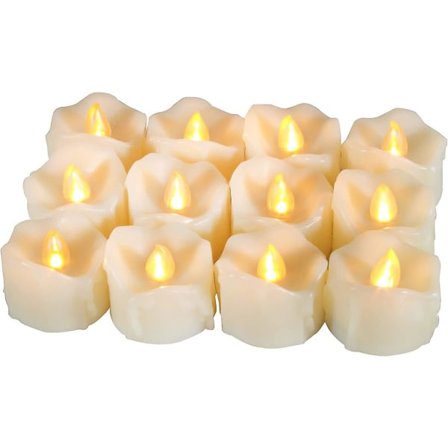 12 stk. Flammehemmende dryppende voks LED-lys Batteridrevet med timer / 6 timer på og 18 timer av per syklus, LED-telys kompatibilitet med utendørs 