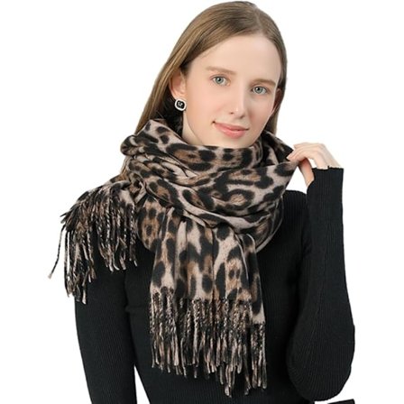 Klassisk leopardmønstret skjerf Vintervarm Dyremyk Kashmir-lignende pledd-skjerf Wrap Sjal