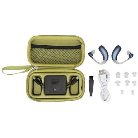 1 Par Høreapparat Lyd Høre Lytte ABS Silikon Genopladelig Ergonomisk Medicinsk Enhed Blå