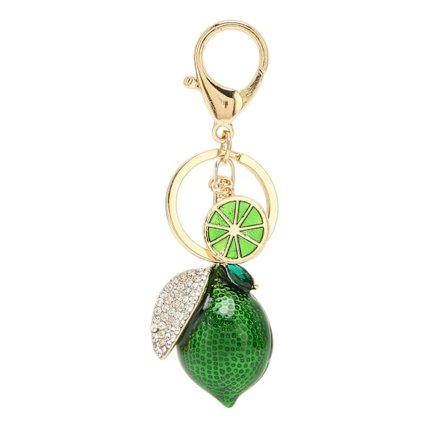 Charming Green Rhinestone Lemon Keychain for Keys, Bags and Wallets