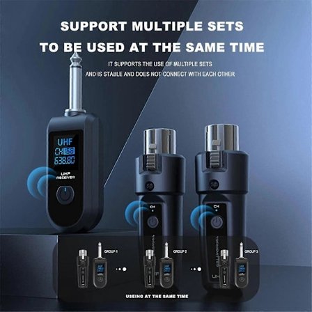 6,35 mm UHF XLR -sovitinjärjestelmä langaton mikrofonilähetin-vastaanotin dynaamiselle mikrofonille kitaraäänimikserille PA:lle