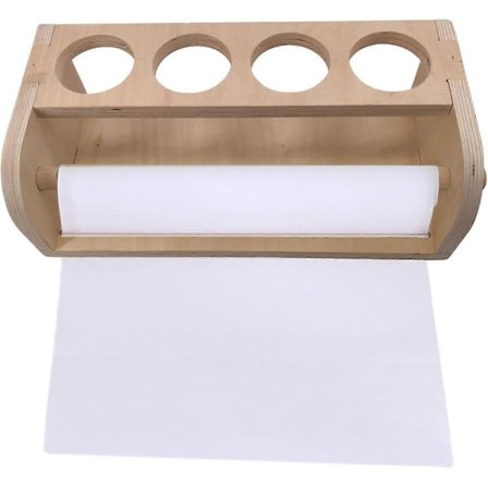 Træ Papirrulle Dispenser til Tegning, Træ Papirrulleholder med Stor Kapacitet, Rent Papirklip og Fremragende til Børns Tegning på Bord, Bord A(FMY)