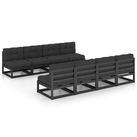 Vidaxl Loungegrupp Med Dynor 9 Delar Massiv Furu Svart