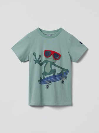 Polarn O. Pyret - T-shirt with frog print - 104 - Childrenswear - green