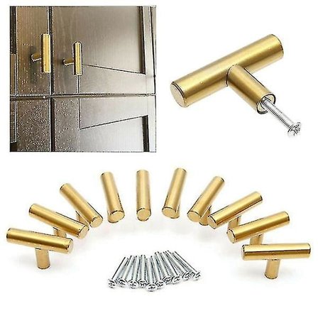 10 stk. Hjemmekøkken Børstet Rustfrit Stål Skuffe Skab T-Formet Skab Greb Møbelgreb Dørknap (guld)