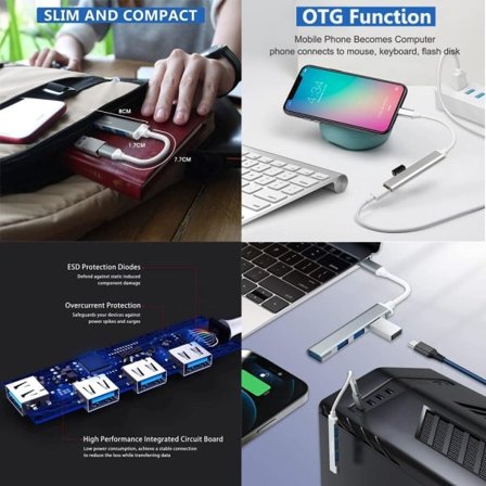 USB-C Hub Multiport Adapter Kompatibel med Windows 10/8/7/Vista/XP/MacBook/Pro/Air/MateBook/Notebook/Samsung GalaxyBook/Telefoner, Grå