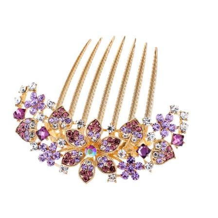 Hårnålskam Indsat Blomstertiara Elegant Rhinestone-hårtilbehør (lilla)