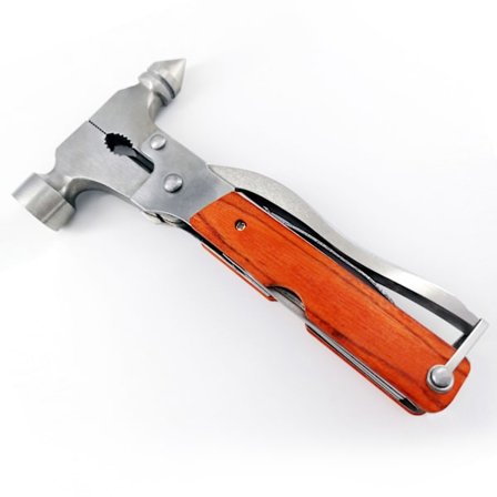 Multitool Hammer i Stål, Foldbar, Multifunktionel Campinghammer, Multitool til Udendørs Vandreture, Fiskeri, Konisk Sikkerhedshammer