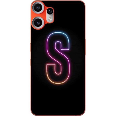 Yhteensopiva Puhelinkuori Nothing Nothing CMF Phone 2 Pro Neonkirjain S kirkkaissa pinkissä ja sinisissä sävyissä tummaa taustaa vasten, siisti ki