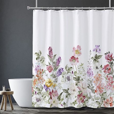 1 st vacker blommig duschdraperi, vattentät duschdraperi i polyester, torkar snabbt, 180x180cm för badkar eller badrum