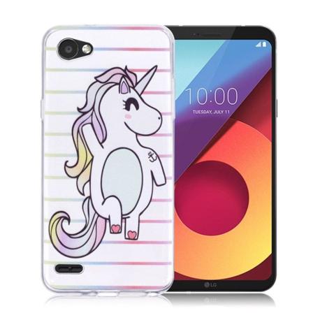 LG Q6 beskyttelsesetui i silikone og plastik med printet mønster - Enhjørning Multicolor